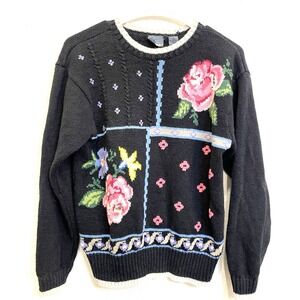 Vintage Liz Wear Embroidered Floral Sweater Size Small Liz Claiborne Grandmacore